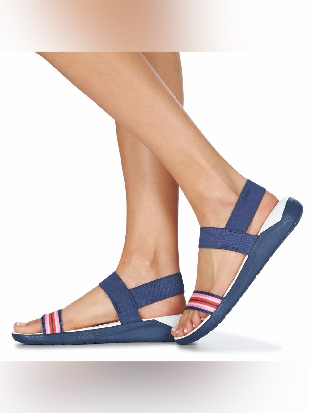 Crocs LiteRide NAvy stripe stappy slip on Sandal 9